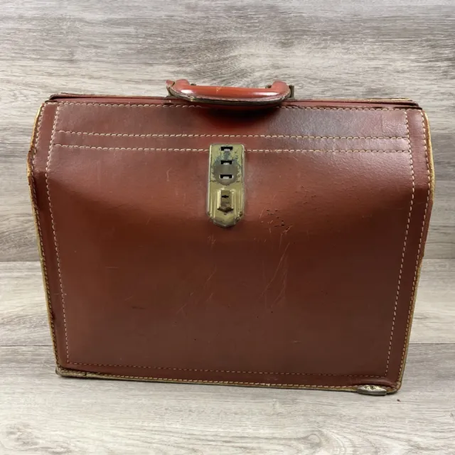 Vintage Hellman’s Luggage Doctor Bag Leather Presto Lock 15.5x12x8” Brown