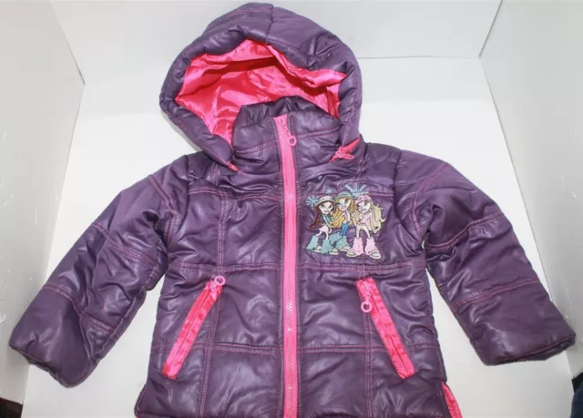 Bratz Pink & Purple Zip Up Hooded Jacket Coat Puffer Toddlers Kids Size 2