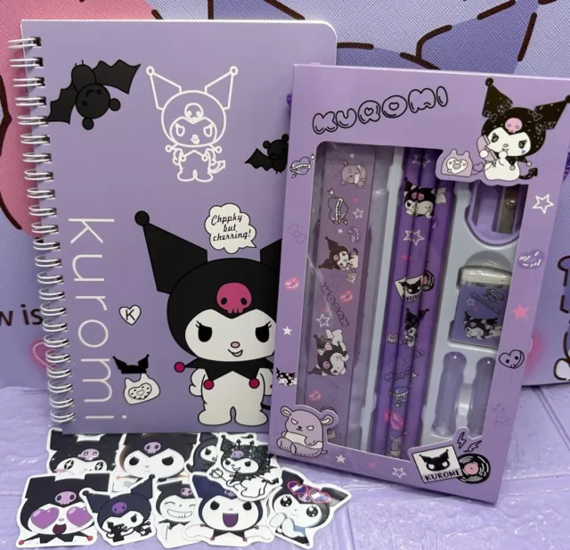 Kuromi A5 Sanrio Notebook Stationary Set Sticker Bundle Pencils Ruler Rubber