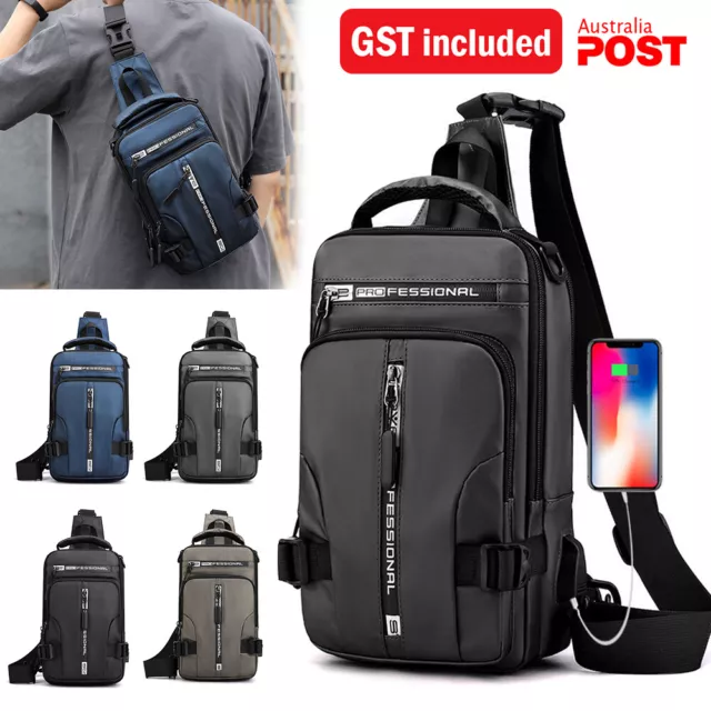 Men's Sling Crossbody Bag Anti-theft Chest Shoulder Messenger Backpack USB Port