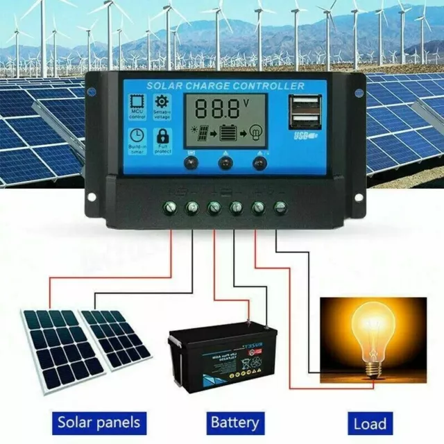 Solar Panel 10A 20A 30A Battery Charge Controller LCD Regulator Dual USB 12V/24V