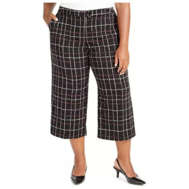 MSRP $85 Alfani Womens Plus Printed Belted Culottes Black Size 16W