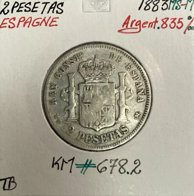 ESPAGNE - 2 PESETAS 1883 MS-M - Pièce de Monnaie en Argent / Qualité : TB (REF2