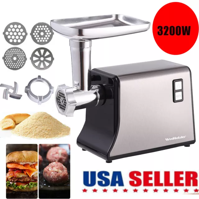 3200W Powerful Electric Meat Grinder Heavy Duty Stainless Steel Mincer White USA