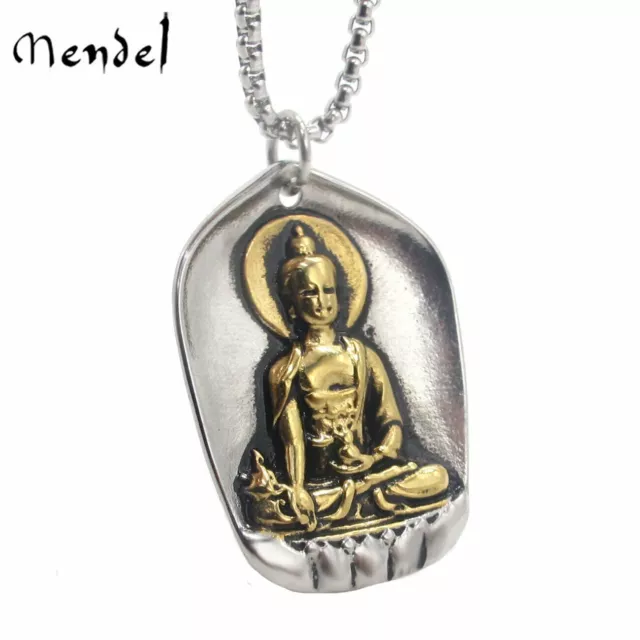 MENDEL Gold Plated Tibetan Thai Amulet Buddha Pendant Necklace Stainless Steel