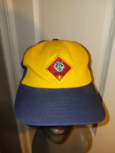 Boy Scouts Cub Scout Wolf Hat Cap Adjustable Snap Youth S/M Yellow & Blue