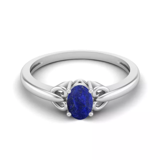 10k Weiss Gold 6x4MM Ovale Form Lapis Edelstein Solitaire Damen Versprechen Ring