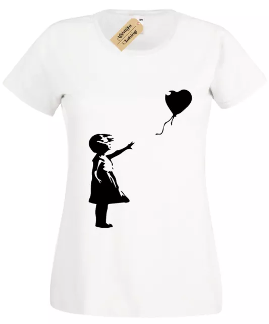 Bansky Bambina con Pallone T-Shirt da Donna Divertente Urban Arte Graffiti
