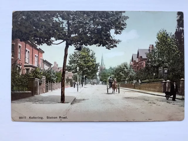 Vintage Postcard, Kettering, Station Road, Horse & Trap, 1908