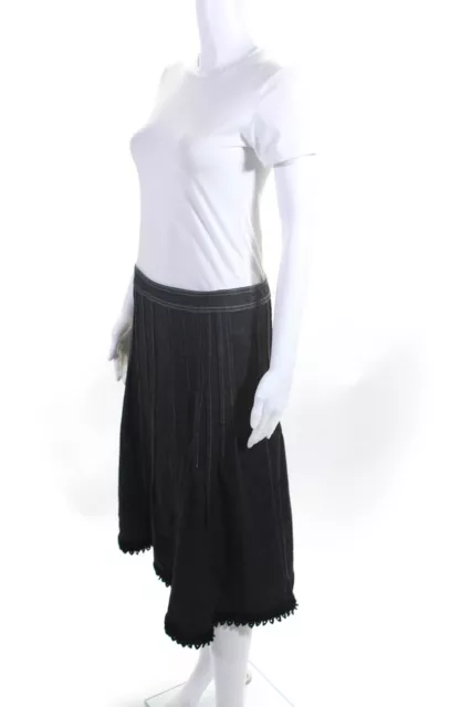 MAX MARA WOMENS Gray Cotton Pleated Beaded A-line Denim Midi Skirt Size ...