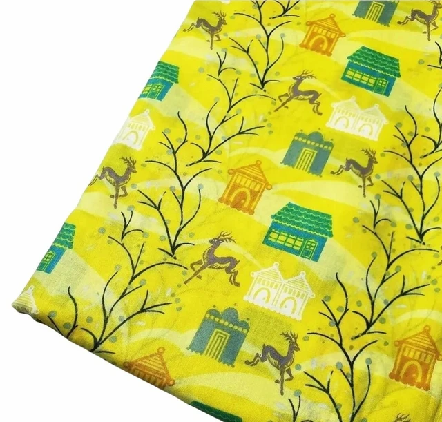 Anna Maria Horner Fabric Little Folks Cotton Voile Yellow Deer House FAT QUARTER