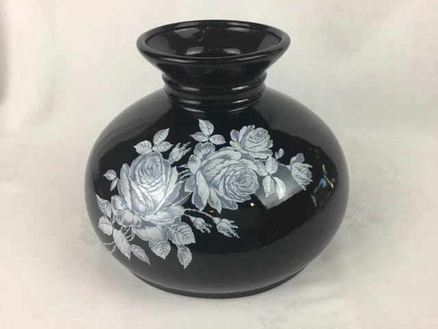 Replacement Glass Shade Hurricane Lamp BLACK (Opaque) White Flowers 10” Fitter