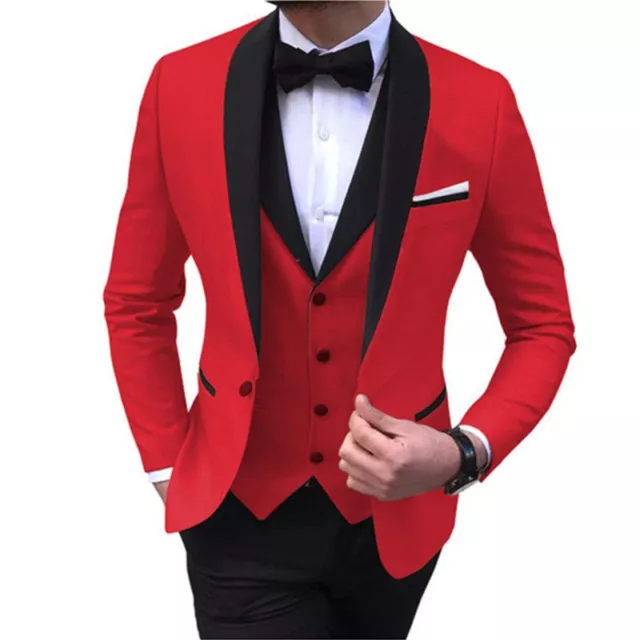 Men Slim Business Suit Three-piece Solid Color Elegant Ball Wedding Groom Suit 3