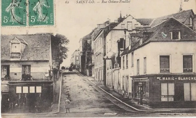CPA 50 NORMANDIE - LA MANCHE - SAINT-LO - Rue Octave-Feuillet 1909 Animée