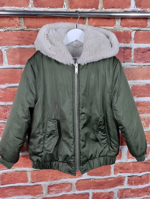 Girls Zara Khaki Green Reversible Coat Jacket Age 8 Years Fleece Warm Kids 128Cm