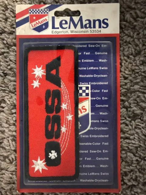 Ossa LeMans embroidered sew-on racing patch original packaging