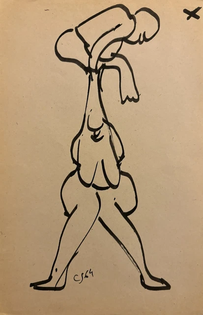 TRÈS BEAU DESSIN Expressionisme Allemand 1968 Gouache Expressionniste