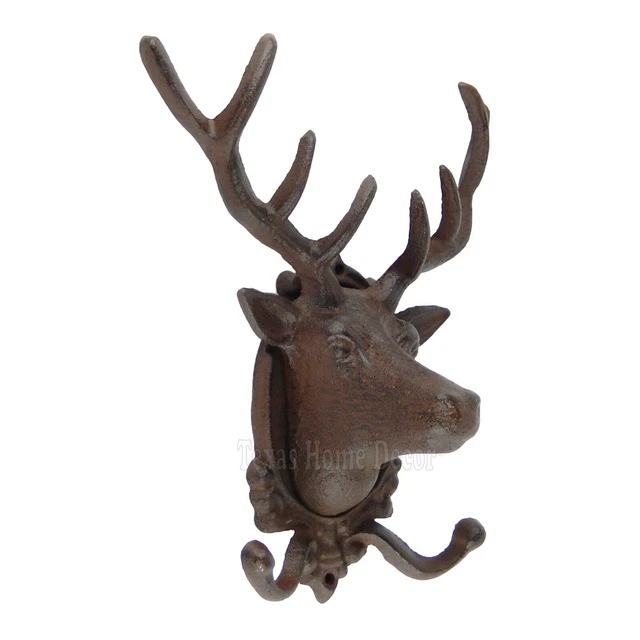 Large Deer Antler Double Wall Hook Coat Rack Hanger Rustic Cast Iron Heavy Duty 2