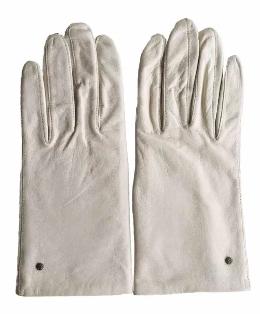 Vintage Aris Isotoner Silk Lined Leather Gloves Womens Ivory Cream Size 7 Unworn