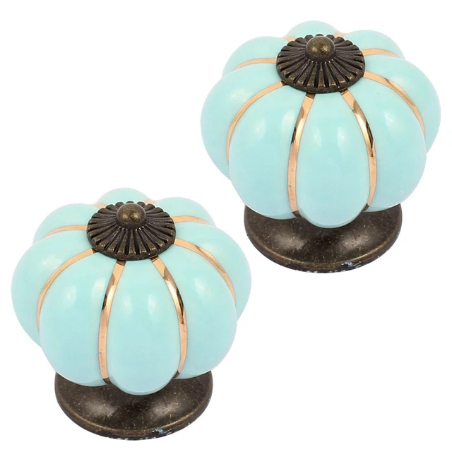 Cabinet Wardrobe Drawer Door Pull Pumpkin Ceramic Knobs Handle Light Blue 2pcs