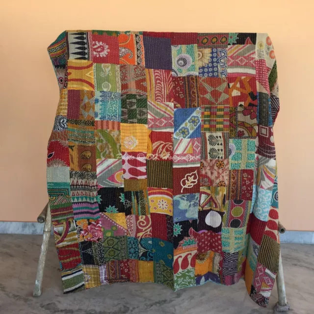 Vintage Patchwork Kantha broderie double couverture jeter Boho Hippie couvre-lit