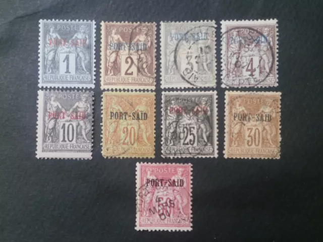 Timbres Port Said 1899 Yvert n° 1 à 4 - 7 - n° 10 à 12 - 15(tII) N et Oblitéré X