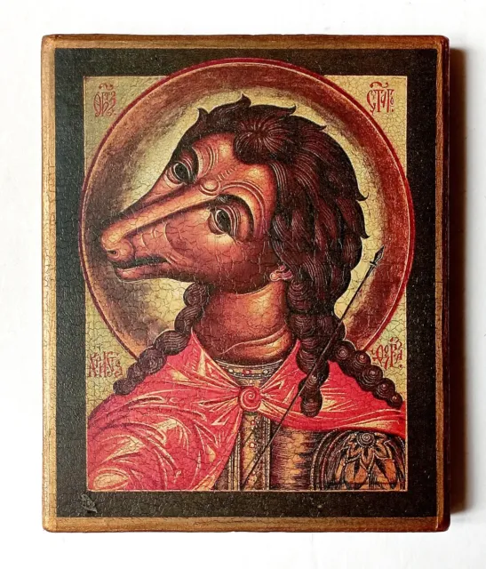 Christian Orthodox Icon of St Christopher, Handmade, Wooden Board, 17.5x14cm