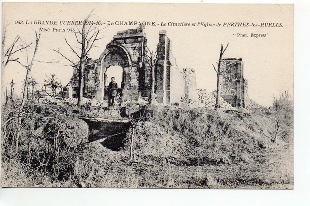 PERTHES LES HURLUS - Marne - CPA 51 - guerre - Eglise et cimetiere - ruines