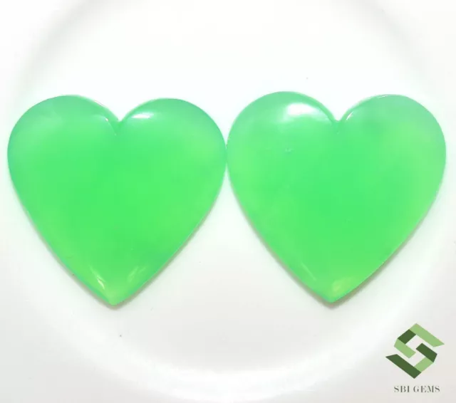 20x20 mm Natural Chrysoprase Heart Shape Cabochon Pair 21.89 CTS Loose Gemstones