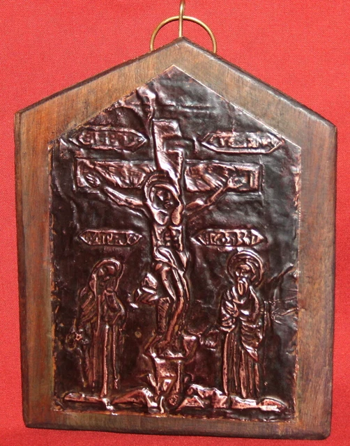 PLAQUE DÉCORATIVE MURALE religieuse Vierge Marie et Jésus Christ cuivre