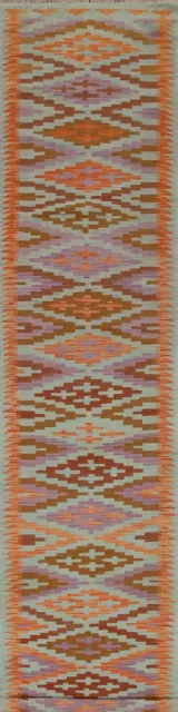 Colorida alfombra de corredor de 3'x16' lana suroeste oriental hecha a mano tejido plano Kilim