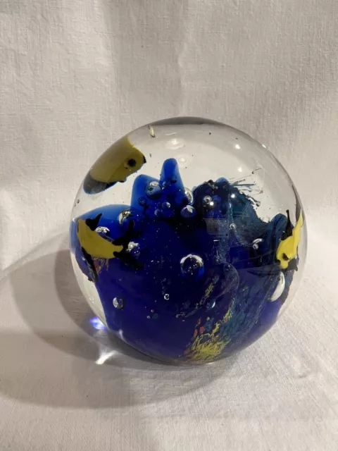 Art Glass Paperweight Ocean Under Sea Fish Hand Blown Bubbles