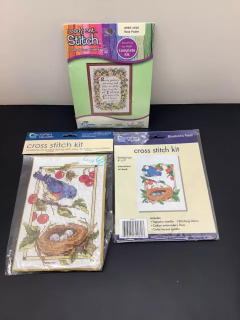 Lot Of 3 Counted Cross Stitch Kits Crafters Square & Janlynn 5 x 7