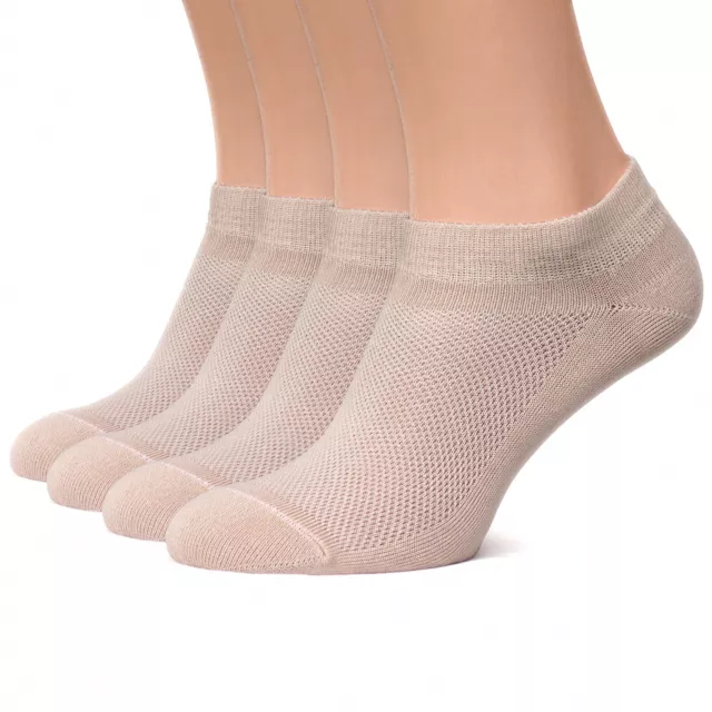 DUNA Beige Thin Breathable Cotton Low Cut Ankle Running socks Women Men 4 Pack