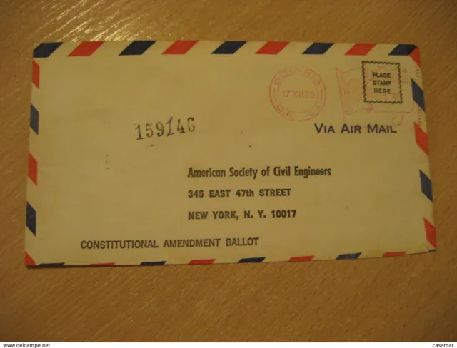Goiania 1969 To New York USA Meter Air Mail Cancel Cover Brazil Brésil