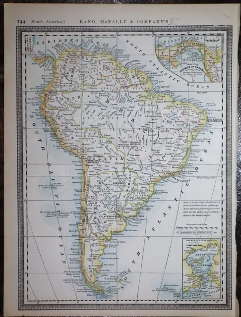 Colorful 1888 McNally Atlas Map ~ SOUTH AMERICA ~ (10x14)  ~Free S&H #648