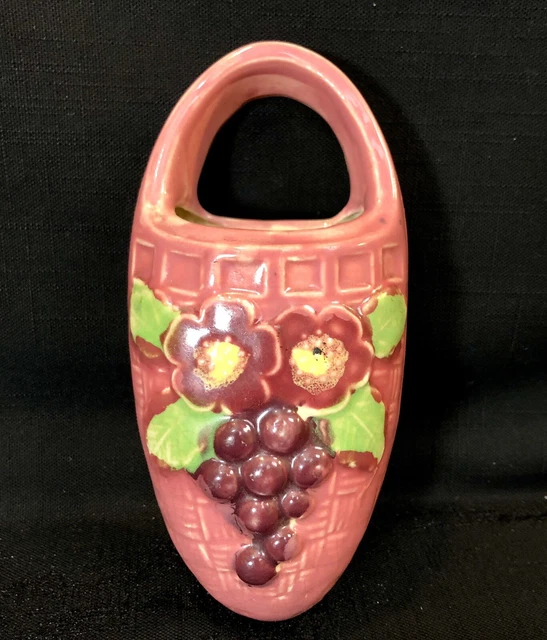 Vintage Wall Pocket Vase Majolica Art Pottery Wall Hanger Flower Basket 7"