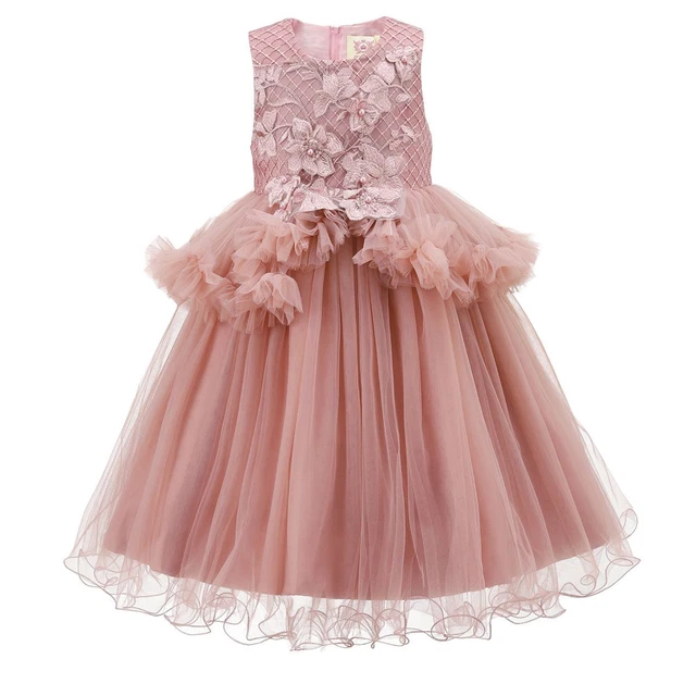 Abito da damigella d'onore per bambine rosa polveroso festa matrimonio bambina fiore 6-24 Mnths Regno Unito