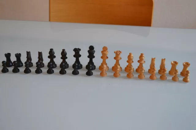 C/ Set Complet De Pieces Vintage En Bois Pour Jeu D'echec Echecs Chess Game