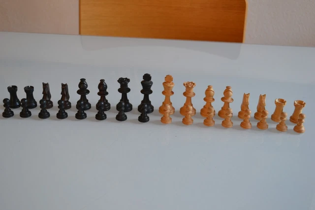 C/ Set Complet De Pieces Vintage En Bois Pour Jeu D'echec Echecs Chess Game
