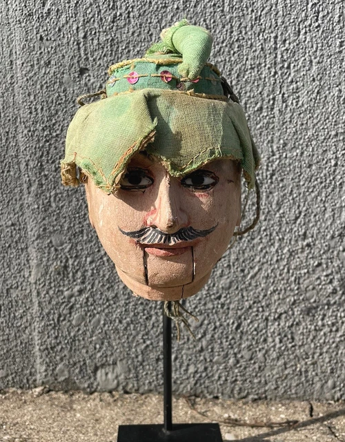 Antique 19th Century Burmese Marionette Puppet Doll Head Animated Eyes And Mouth
