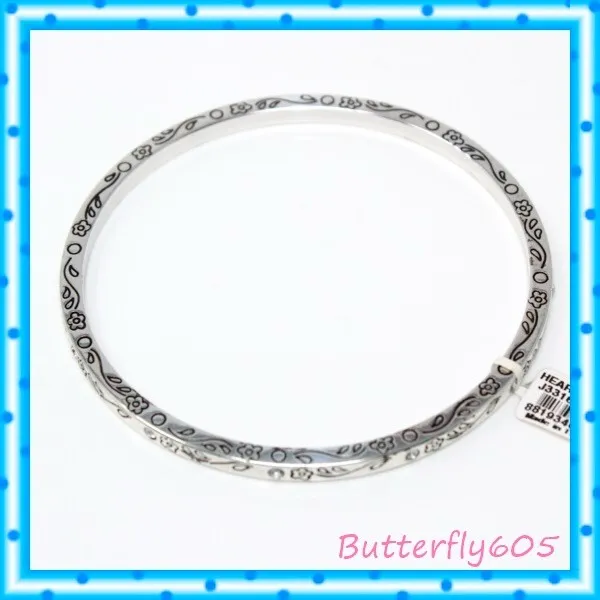 Brighton Heart Center Bangle Bracelet Silver Crystal NWT