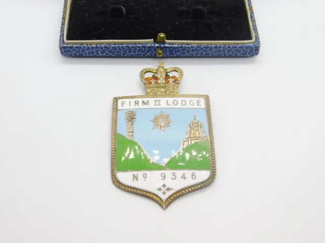 Large Sterling Silver & Enamel Firm II Lodge Masonic Fob Medal Vintage 1965