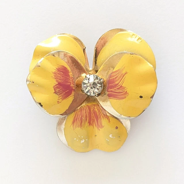Broche Vintage Fleur Strass - Bijou Ancien En Verre, Occasion, Style Rétro