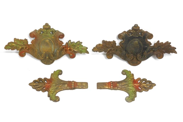 Drapery Curtain Rod Finials & Escutcheon Plates Cold Painted Metal Arch Salvage