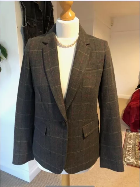 New Joules 'Horatia' Wool Check Tweed Blazer.Country Jacket Size 10.