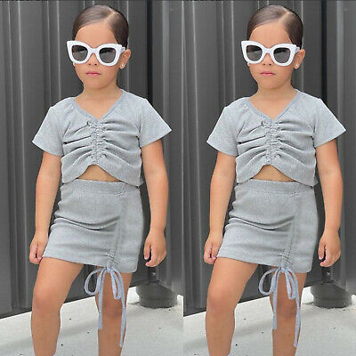 Toddler Kids Baby Girls Ruffles T-Shirt Tops+Skirts 2PCS Outfits Clothes Set