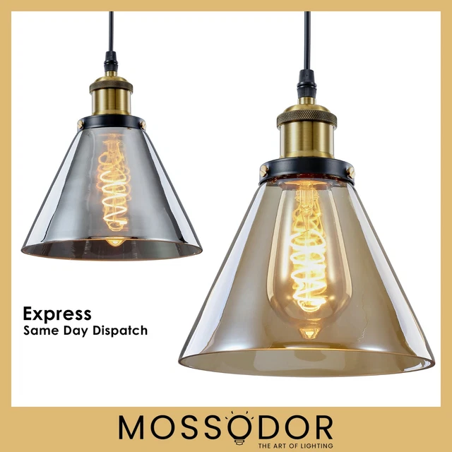 Retro Ceiling Pendant Light Shade Chandelier Glass Cone Easy Fit + Bulb All Room