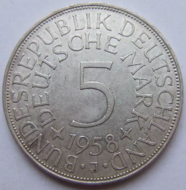 Münze Bundesrepublik Deutschland Silberadler 5 Deutsche Mark 1958 J Vorzüglich