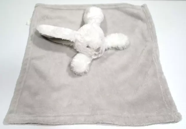 PLAYETTE grey square rabbit bunny white security baby blanket large ears Bunny